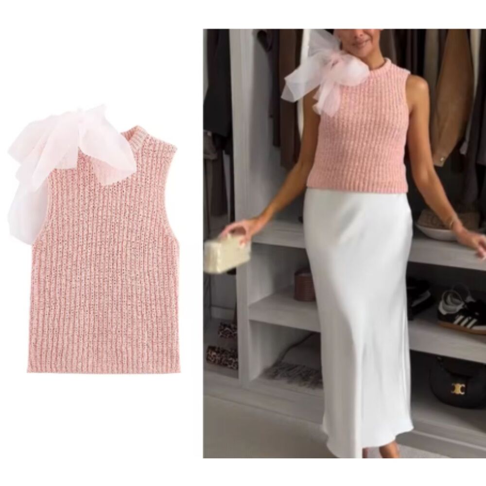 NWT ZARA ORGANZA BOW KNIT TOP